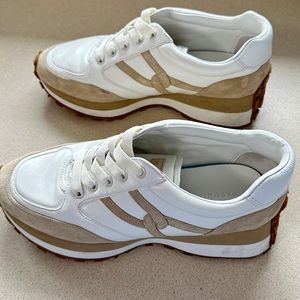 Veronica Beard White and Tan Valentina Sneakers